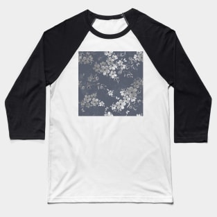 Dark Gray Floral Pattern Baseball T-Shirt